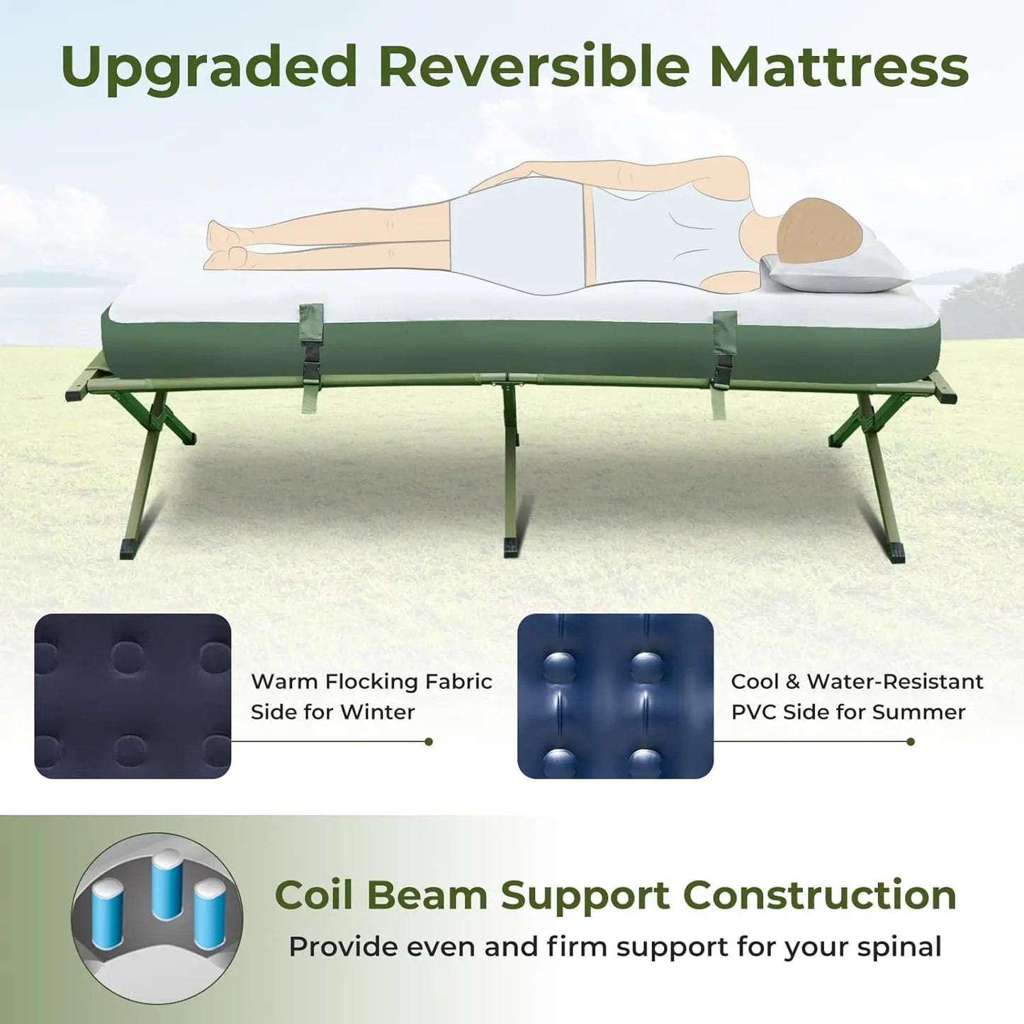 Camping Tent Cot, 5 in 1 Off Ground Elevated Tent with Air Mattress, Sleeping Bag & Pillow
