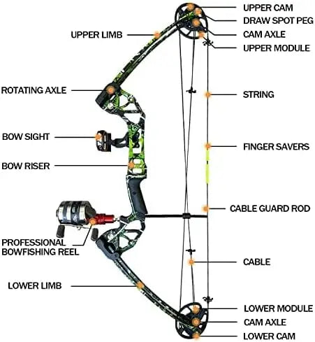 Bowfishing Bow Kit with Arrow Ready to Shoot Right Handed 15-45 LBS Draw Length 18\\"-29.5\\" Adjustable,Axle-to-Axle: 34.2\\",C