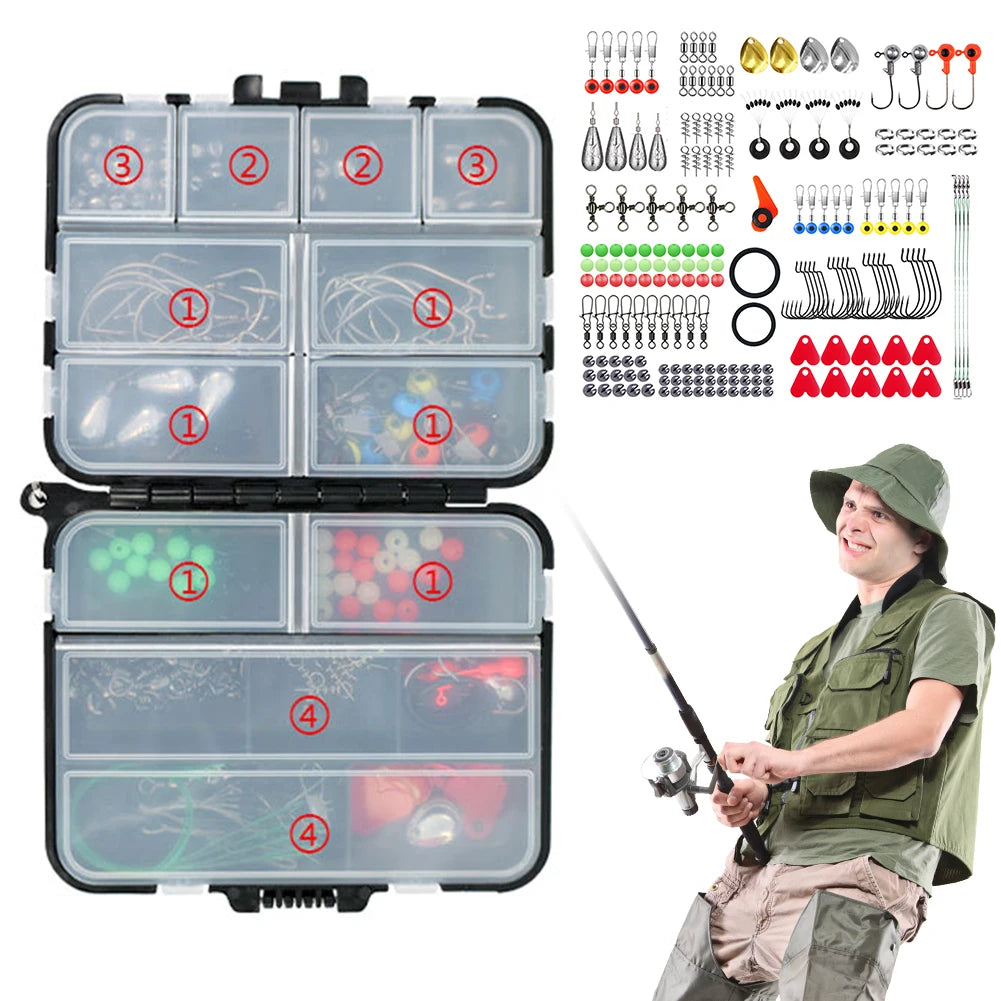 187pcs Fishing Set with Fishing Hooks Sinker Weights Swivels Snaps Outdoor Fishing Accessories Set Carp Fishing Accessories