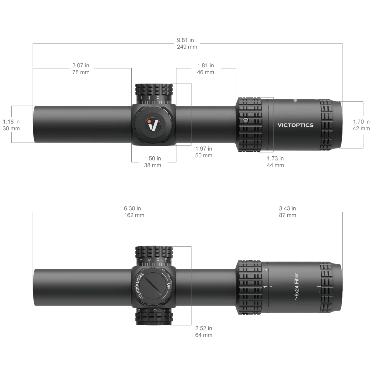 VictOptics S6 1-6x24i LPVO SFP Rifle Scope Fiber Reticle With Ultra Bright Dot Turret Lock Features For AR series