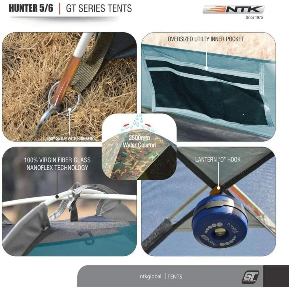 Hunter GT 4/6/8 Outdoor Dome Woodland Camo Camping Tent 100% Waterproof 2500mm, Easy Assembly, Durable Fabric Full Coverage Rai
