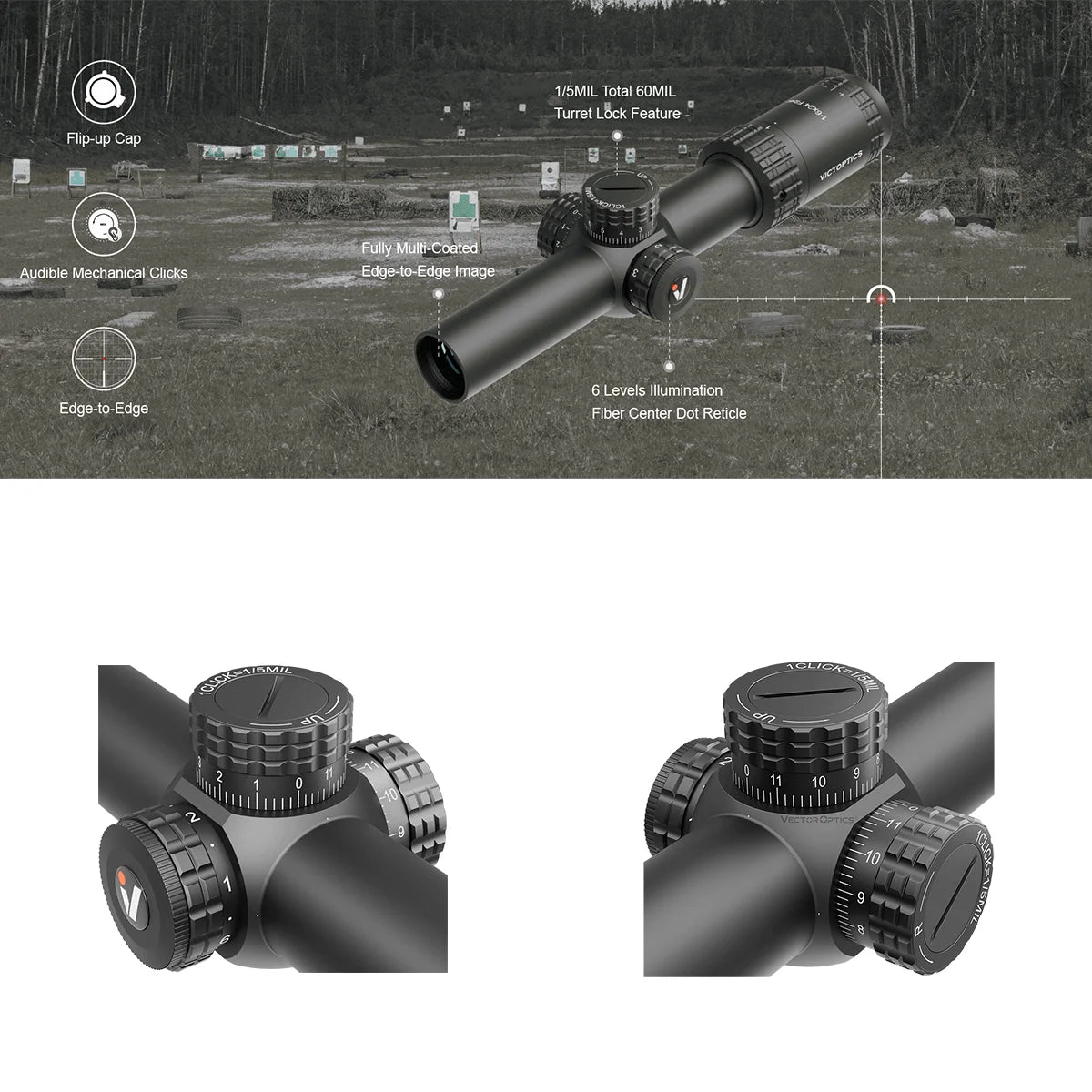 VictOptics S6 1-6x24i LPVO SFP Rifle Scope Fiber Reticle With Ultra Bright Dot Turret Lock Features For AR series