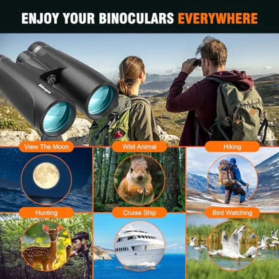 Bird watching, hiking, stargazing - BAK4 prism binoculars, black, high-powered 12x54 HD with clear low-light vision and waterpr
