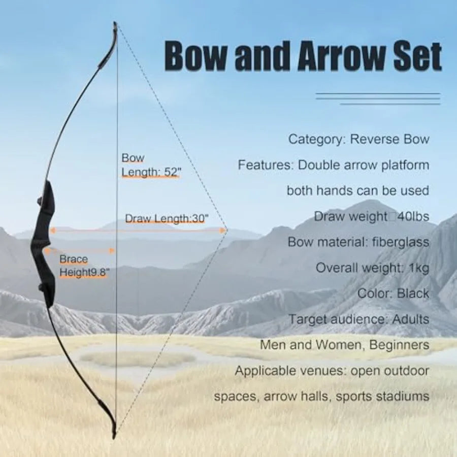 Recurve Bow and Arrow Set for Adults with Takedown Design Suitable for Left and Right Hands 40lbs Bow and Arrow Kit Ideal for O