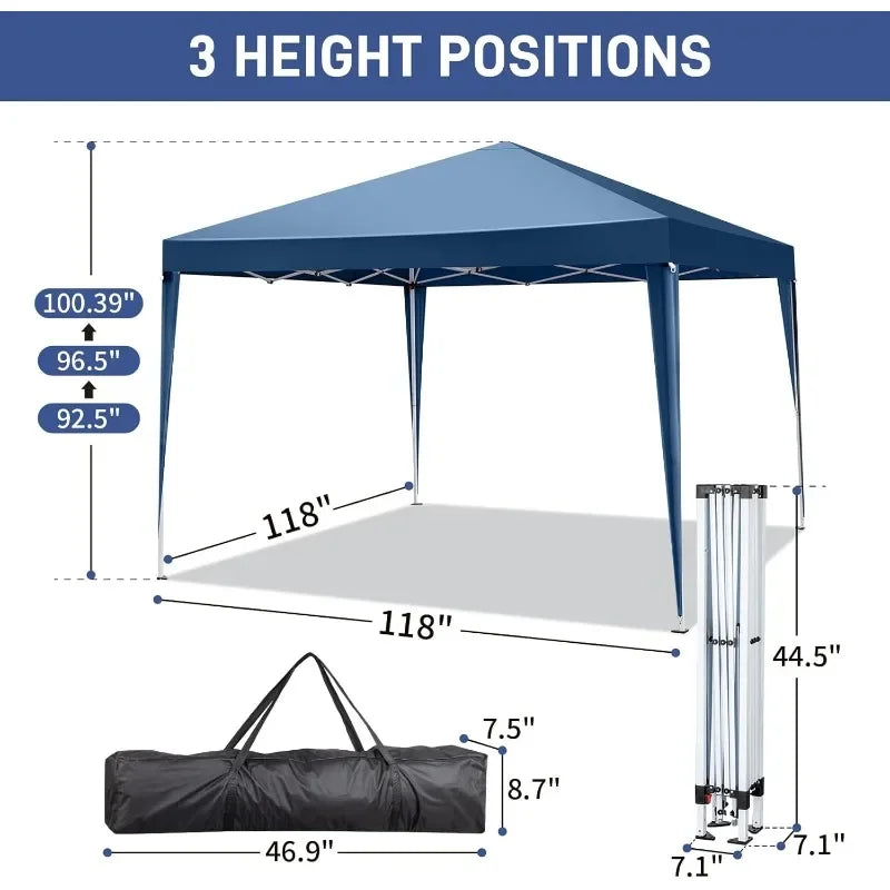 10x10 Pop Up Canopy Tent with Sidewalls, Outdoor Gazebo Canopy Tent, Patio Event Tents Outdoor Commercial Canopy (Blue)