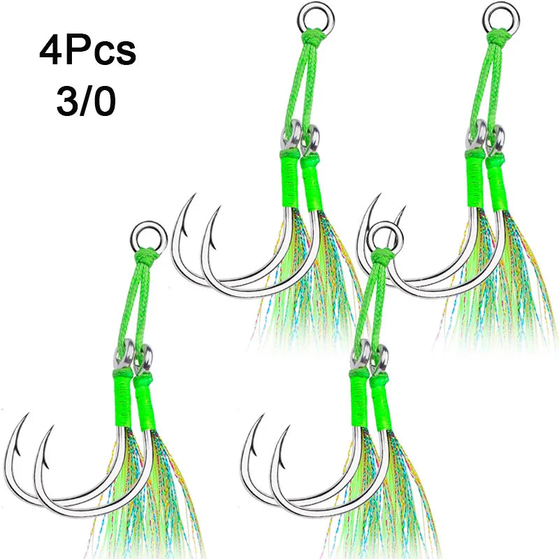 4Pcs Double Fishing Jig Assist Hook Big Game Saltwater Jigging Metal Slow Fast Fall Hooks for Vertical Jigging Lure