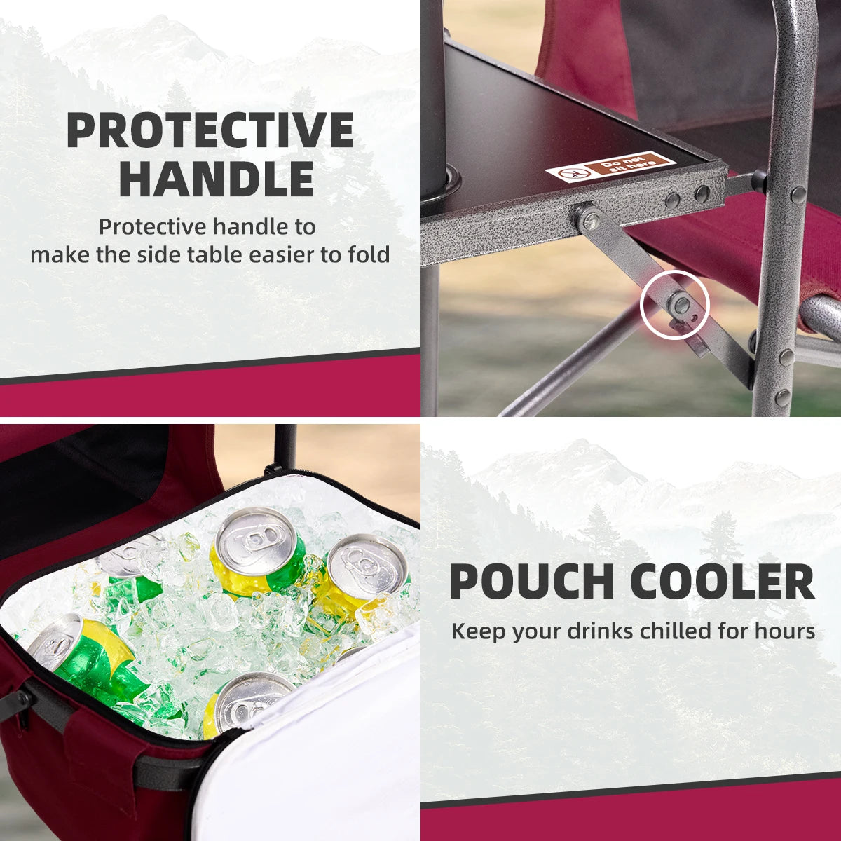 Camping Chair with Cooler Bag Camping Directors Chair with Foldable Side Tray Outdoor Lawn Chair