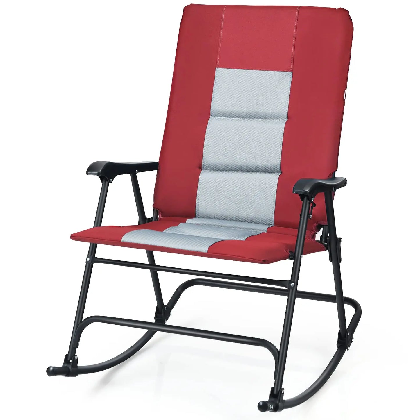 DORTALA Foldable Rocking Chair, Oversized Camping Rocking Chair w/High Back, Padded Folding Lawn Chair, Support 350 lbs,Portable