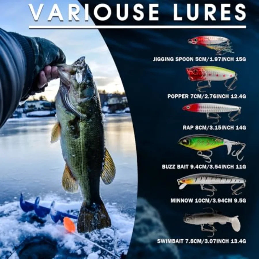 27Pcs Fishing Lures Kit Hard and Soft Bait Set for Bass Trout Pike Deep Diving Crankbaits with Premium Gift Box Freshwater and