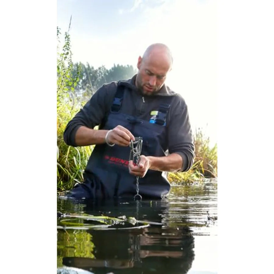 Protective Footwear for wet environments, rubber hip wader with black steel toe cap, durable and waterproof