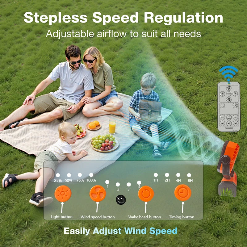 10000mAh Camping Fans Rechargeable Ceiling Fan Portable Battery Operated Fan with LED Light and Hook for Outdoor Tent Car Trip