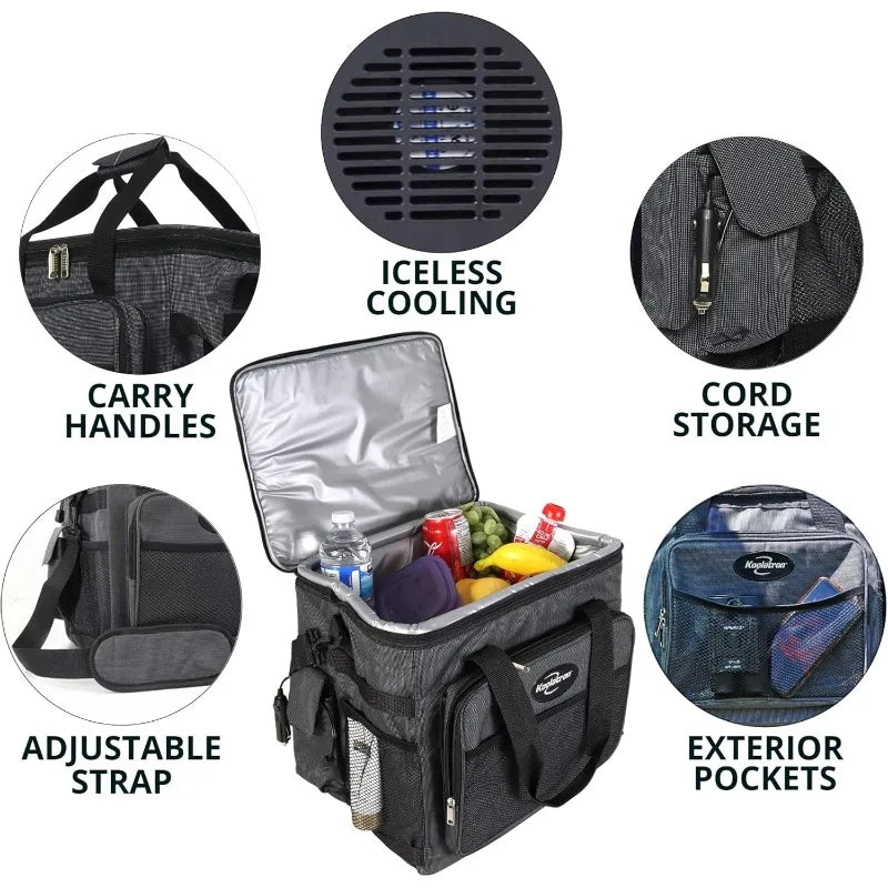 Electric Portable Cooler Plug in 12V Car Cooler Bag, 26 qt (25 L) Soft-Sided Portable Car Fridge w/DC Power Cord, Gray
