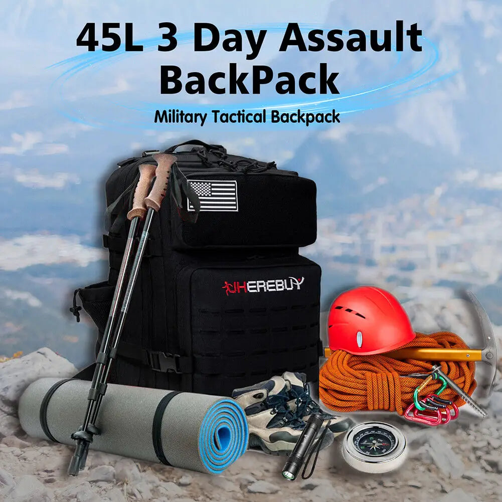 45L Military Tactical Backpack for Men Molle Rucksack Large Survival Hiking Bag 3 Day Assault Rucksack Pack With Bottle Holder
