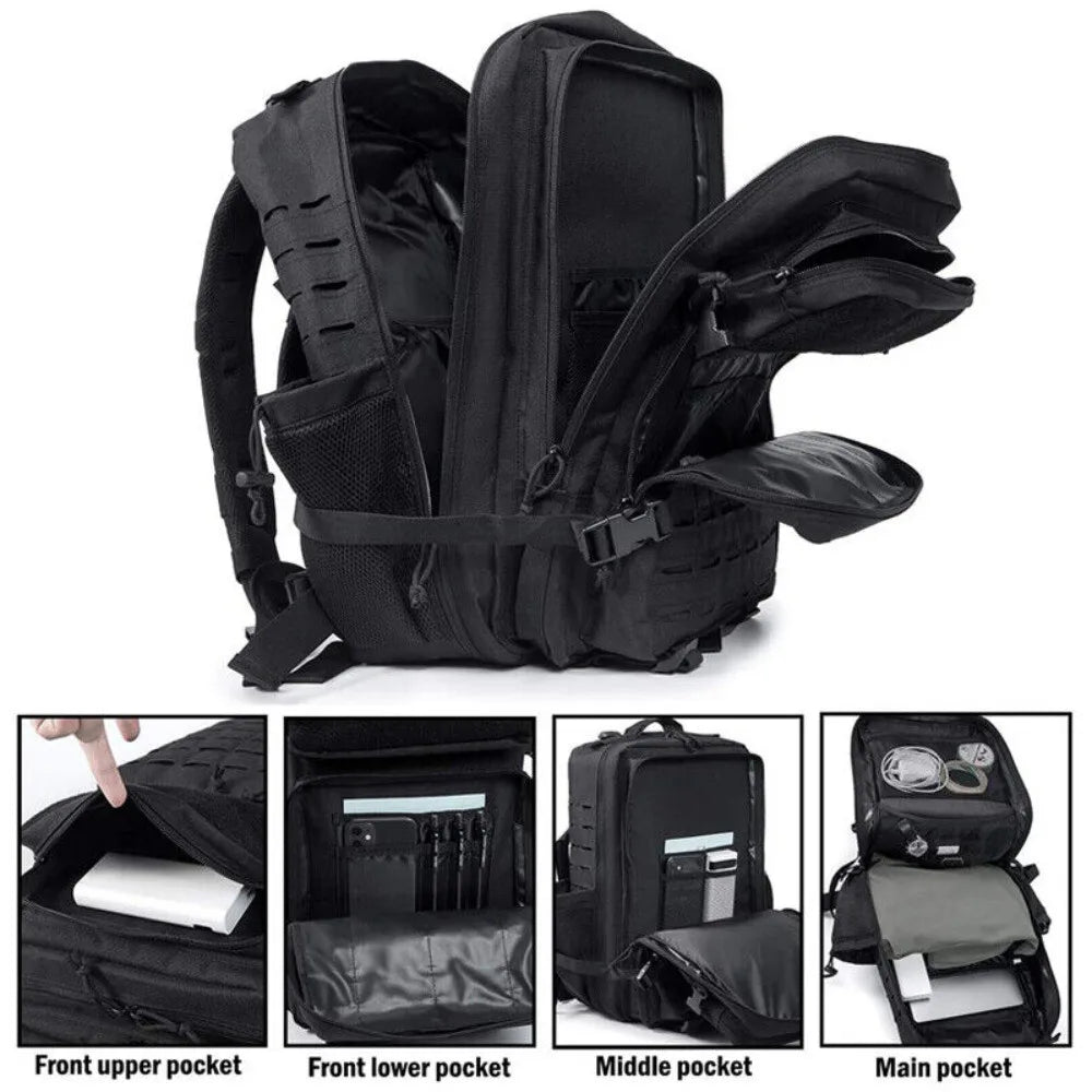 45L Military Tactical Backpack for Men Molle Rucksack Large Survival Hiking Bag 3 Day Assault Rucksack Pack With Bottle Holder