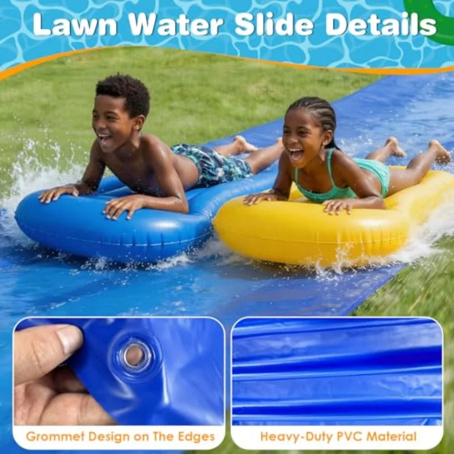 40 Ft Water Slide with 2 Inflatable Boards Stakes Heavy Duty Extra Long Lawn Water Slides for Adults Backyard Slip Water Slide