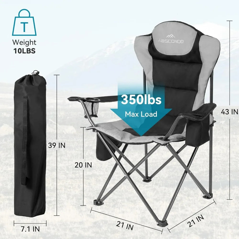 Camping Chairs for Adults, Oversized Folding Camp Chair for Outdoor with Cup Holder & Cooler Bag, XL Heavy Duty Lawn Chairs Sup
