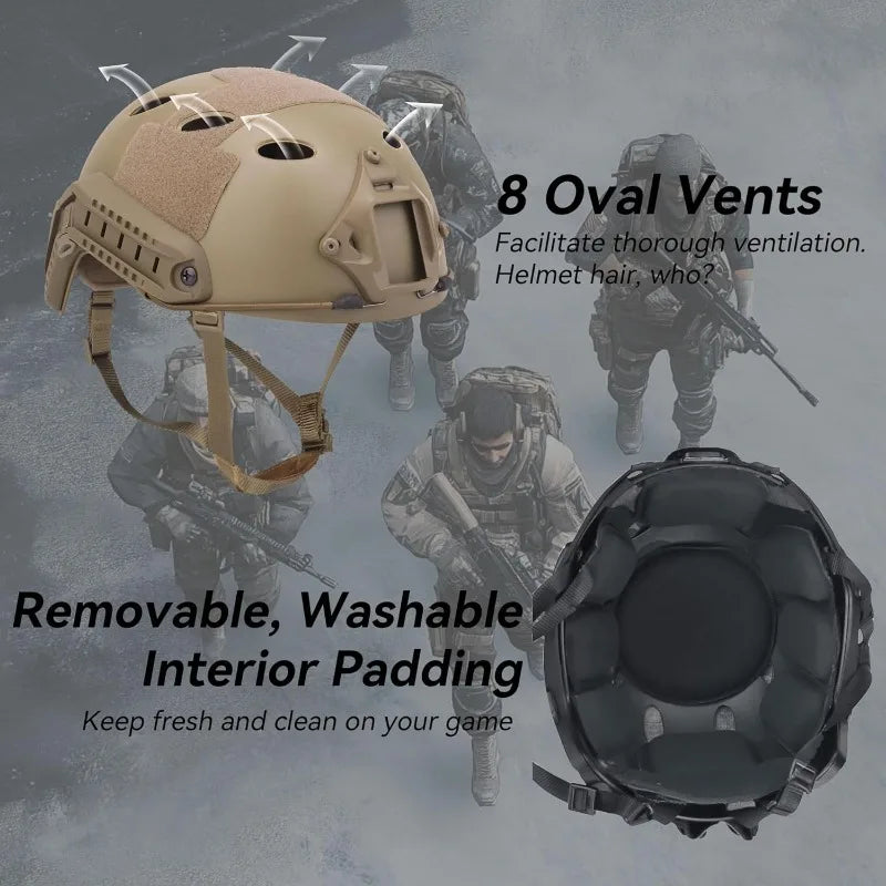 Helmet, Fast PJ Type Tactical Paintball Helmet with Helmet Cover & Buffer Pads