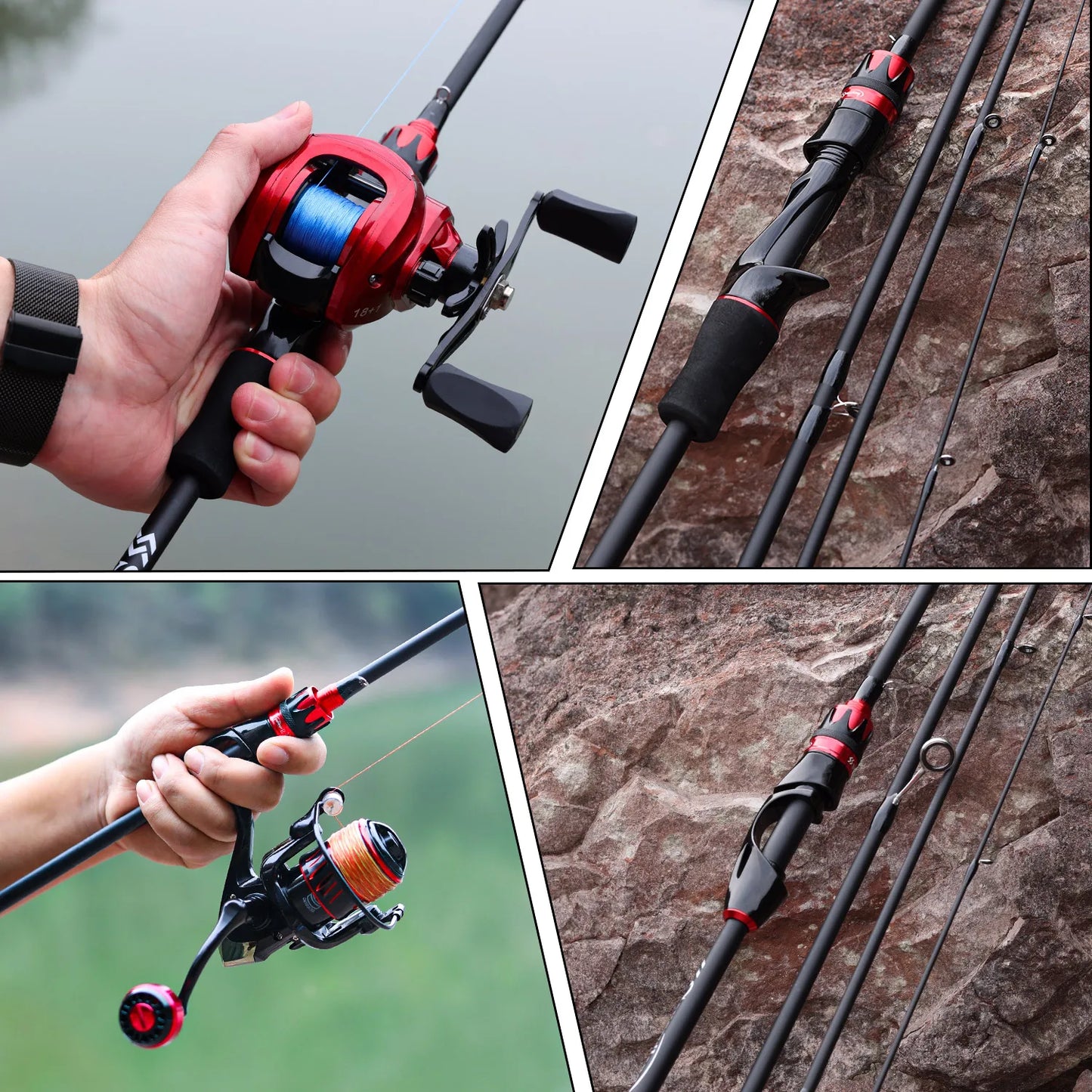 Casting Spinning Fishing Rod 2.1m UltraLight Carbon Fiber Rod Pole 4 Section with EVA Handle 0.8-5g Lure Weight