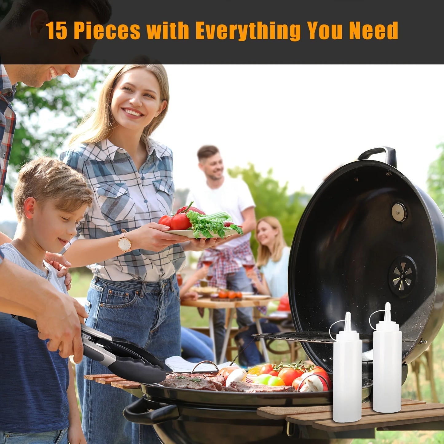 15-Piece Flat Top Grill Tool Set for Blackstone and Camping, Stainless Steel Accessory Set for Outdoor Grilling