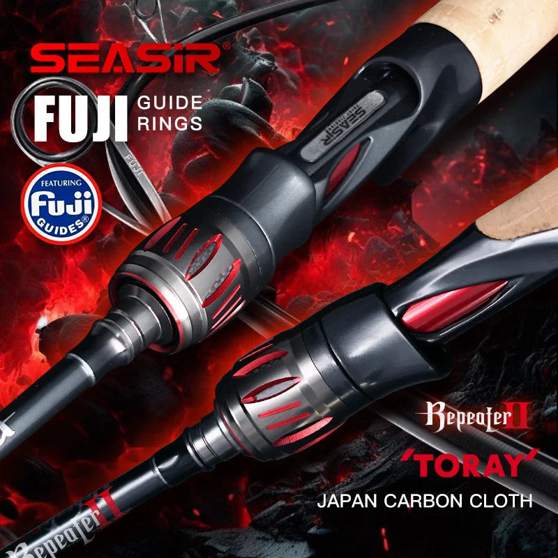 Repeater Spinning & Casting Fishing Rod Fuji-O Guide Rings Carbon High Sensitivity 2A Grade Cork Handle 6Kg Super Drag