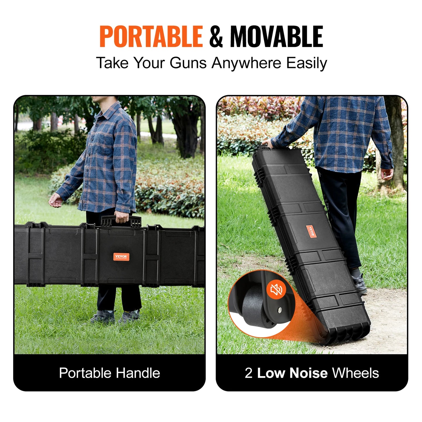 Rifle Hard Case Portable Long Gun Storage Hard Suitcase W/ 2 Casters Shockproof & Waterproof Airsoft Rifle Protective Case