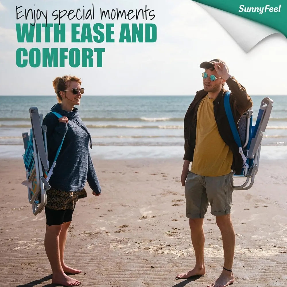 Extra Wide 28" Low Beach Chair 5 Position Lay Flat, XL Oversized Portable Folding Camping Chairs with Cup - HOME