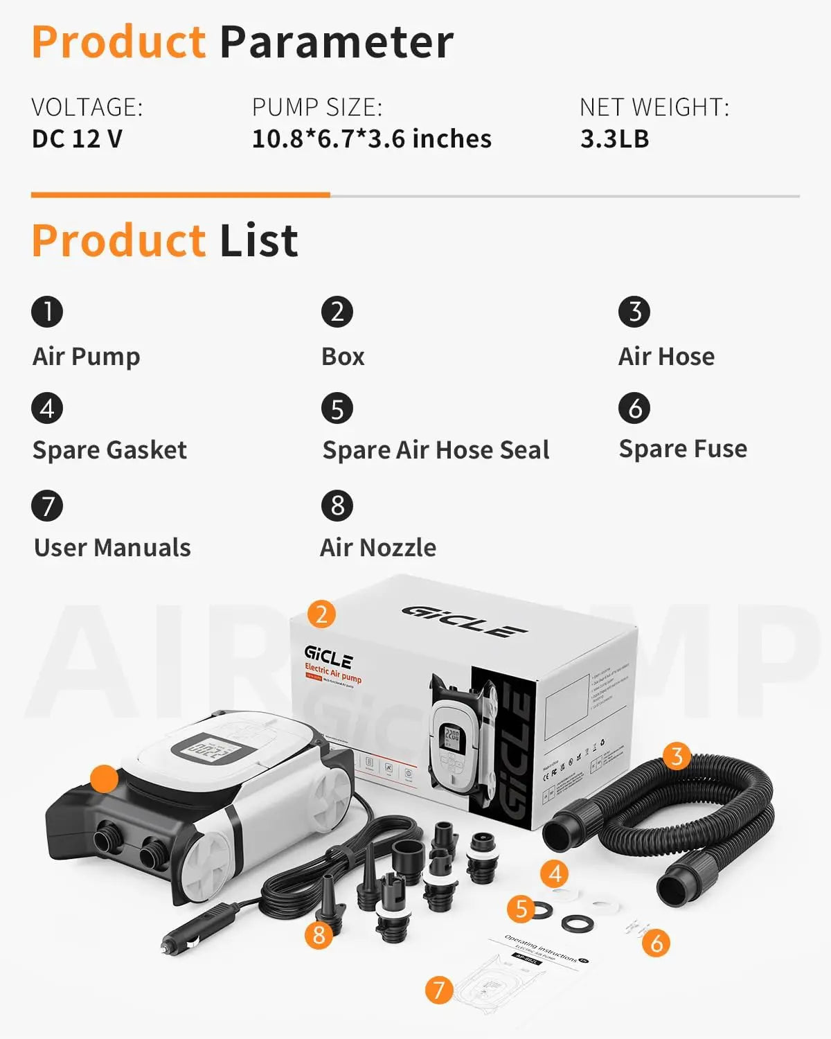 60PSI SUP Air Pump, Dual Stage Fast Inflation, Auto-Off, 12V DC for Paddle Board, Kayak, Boat, Air Mattress