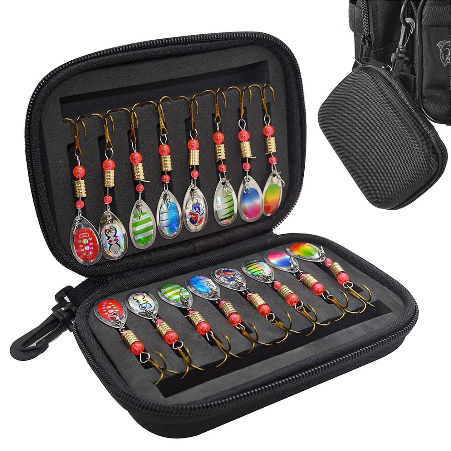16Pcs Fishing Lure Spinner Blade Kit with Storage Bag Hand Crank Spinnerbait Set for Bass Trout Fishing