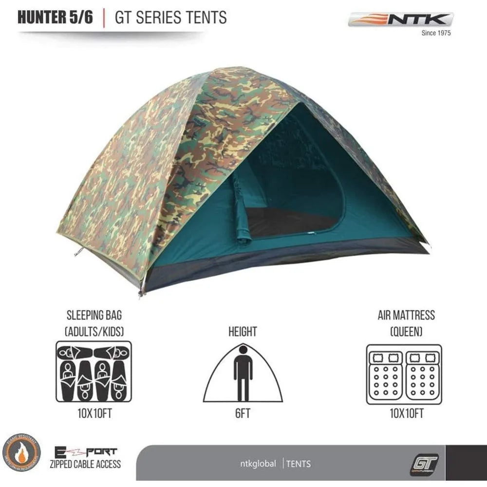 Hunter GT 4/6/8 Outdoor Dome Woodland Camo Camping Tent 100% Waterproof 2500mm, Easy Assembly, Durable Fabric Full Coverage Rai