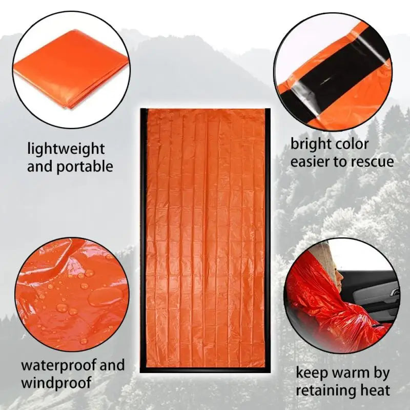 Outdoor Emergency Sleeping Bag Waterproof Windproof Survival Blankets Aluminum Film Thermal Sleeping Bag For Camping Hiking