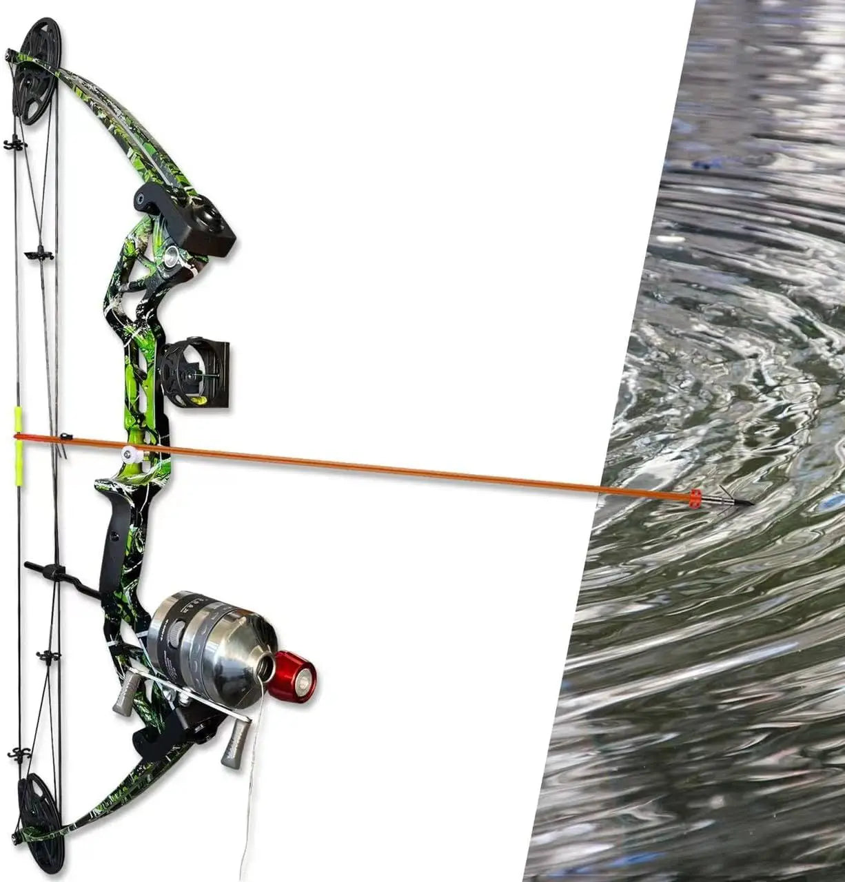 Bowfishing Bow Kit with Arrow Ready to Shoot Right Handed 15-45 LBS Draw Length 18\\"-29.5\\" Adjustable,Axle-to-Axle: 34.2\\",C