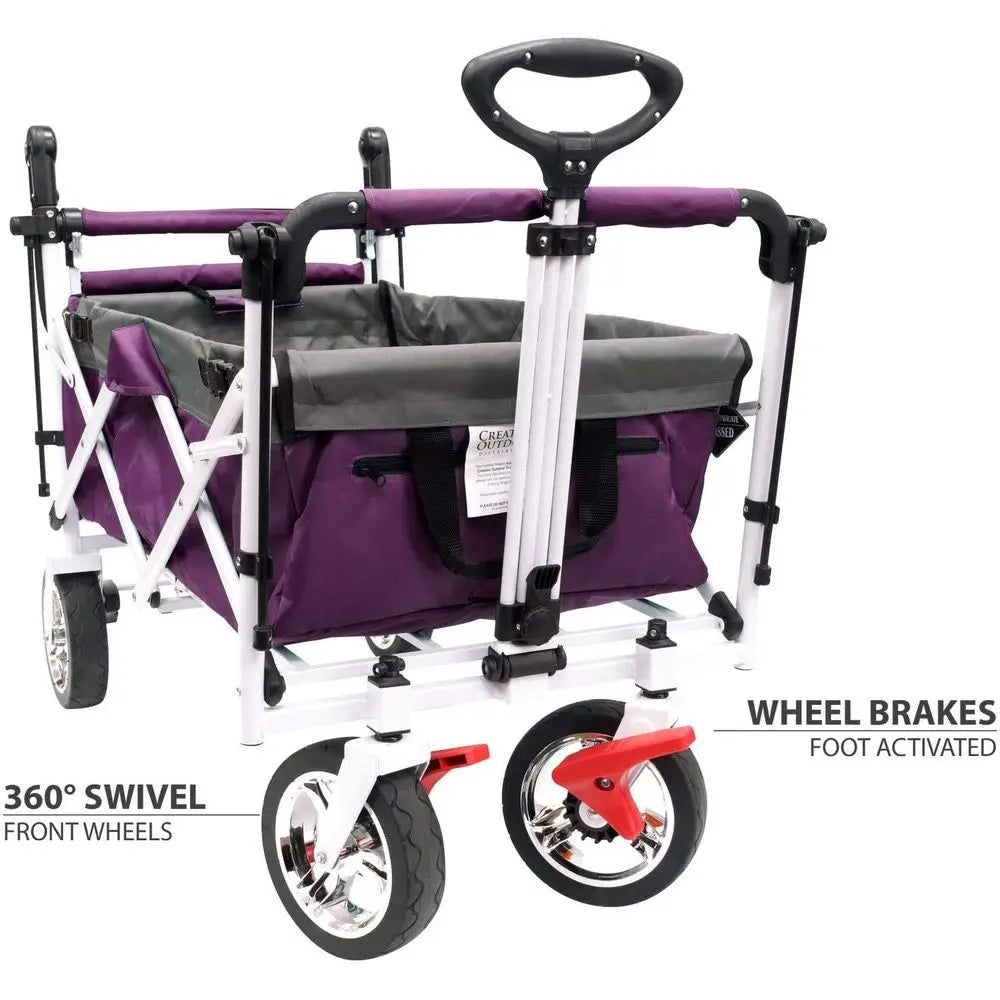 Outdoor Push Pull Stroller Wagon for Kids, 150lbs Weight Capacity, AllTerrain Collapsible Folding Cart with Canopy for Cargo, B