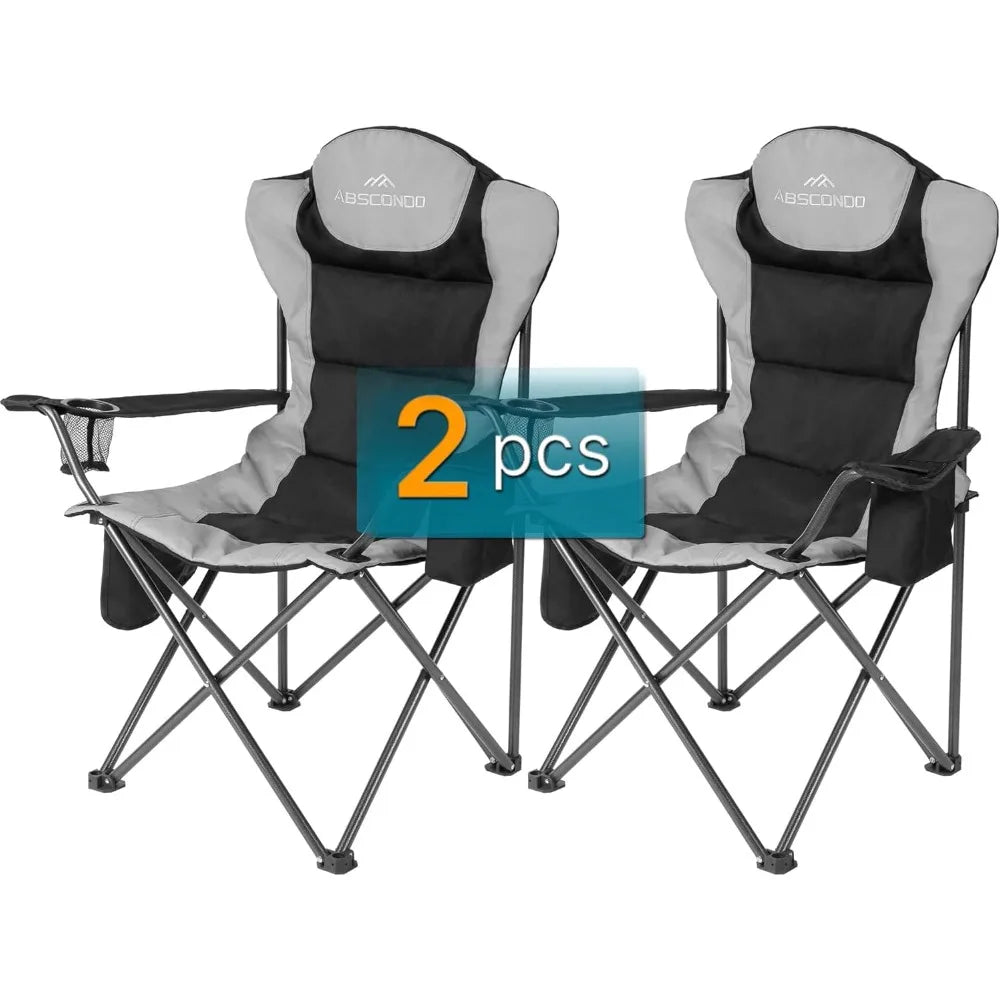 Camping Chairs for Adults, Oversized Folding Camp Chair for Outdoor with Cup Holder & Cooler Bag, XL Heavy Duty Lawn Chairs Sup