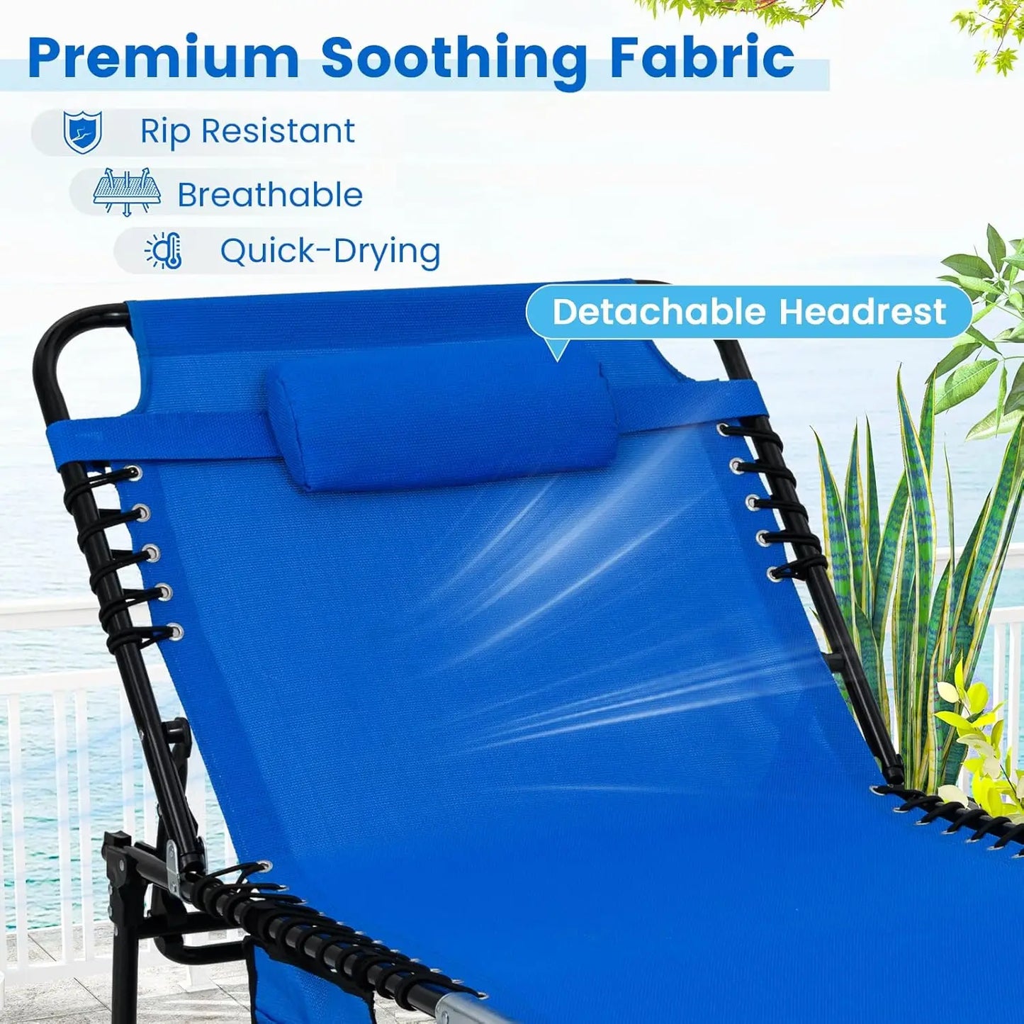 Extra Wide 5-Position Adjustable Tanning Chaise with Pillow Side Pocket 27in Patio Pool Outdoor Custom