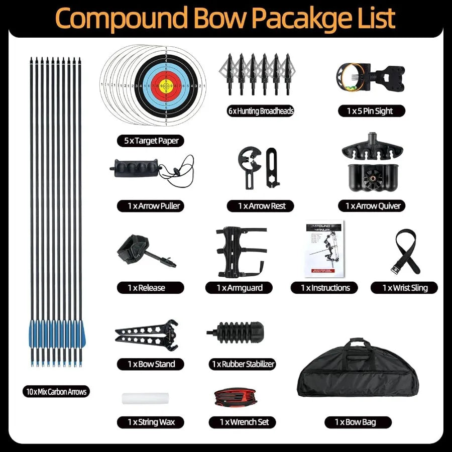 Compound Bow and Arrow Set 3070 Lbs Draw Weight 23.531 Draw Length Right Handed Bow for Adult 320 Fps Hunting Target Bow with A