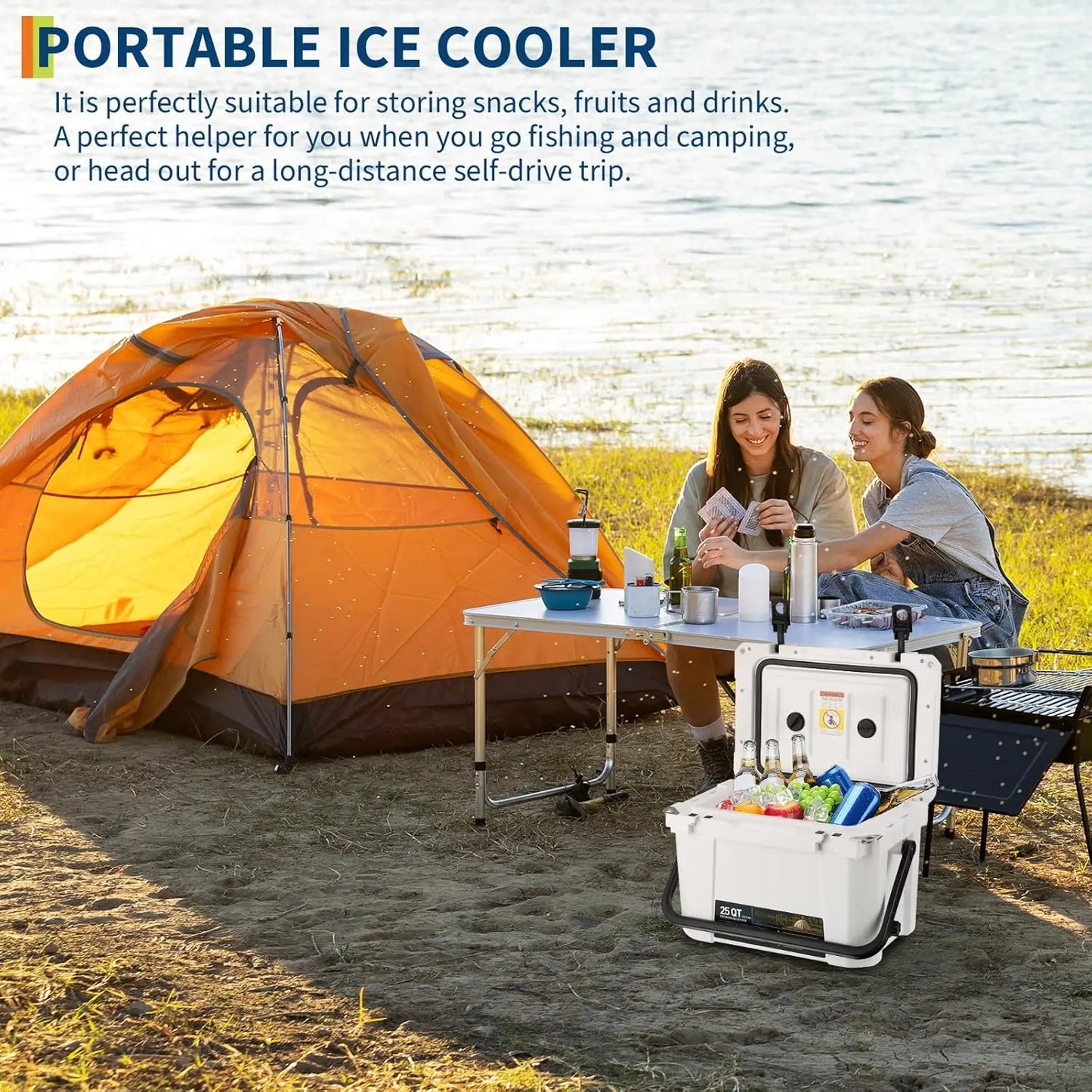 20L/25L/35L Portable Ice Cooler, Outdoor Heavy Duty Insulation Ice Chest for Drink Beverges Camping Fishing Picnic Barbecue