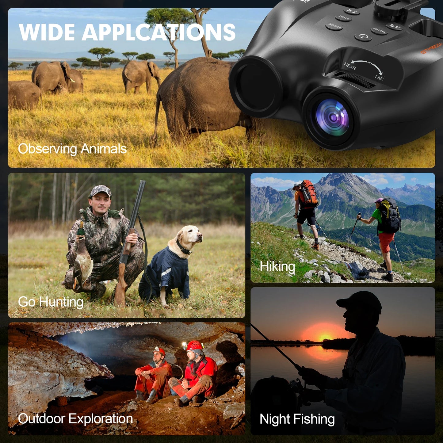 Night Vision Binoculars Featuring Adjustable Brightness 5x Zoom And 1080p Video Recording For Outdoor Adventures
