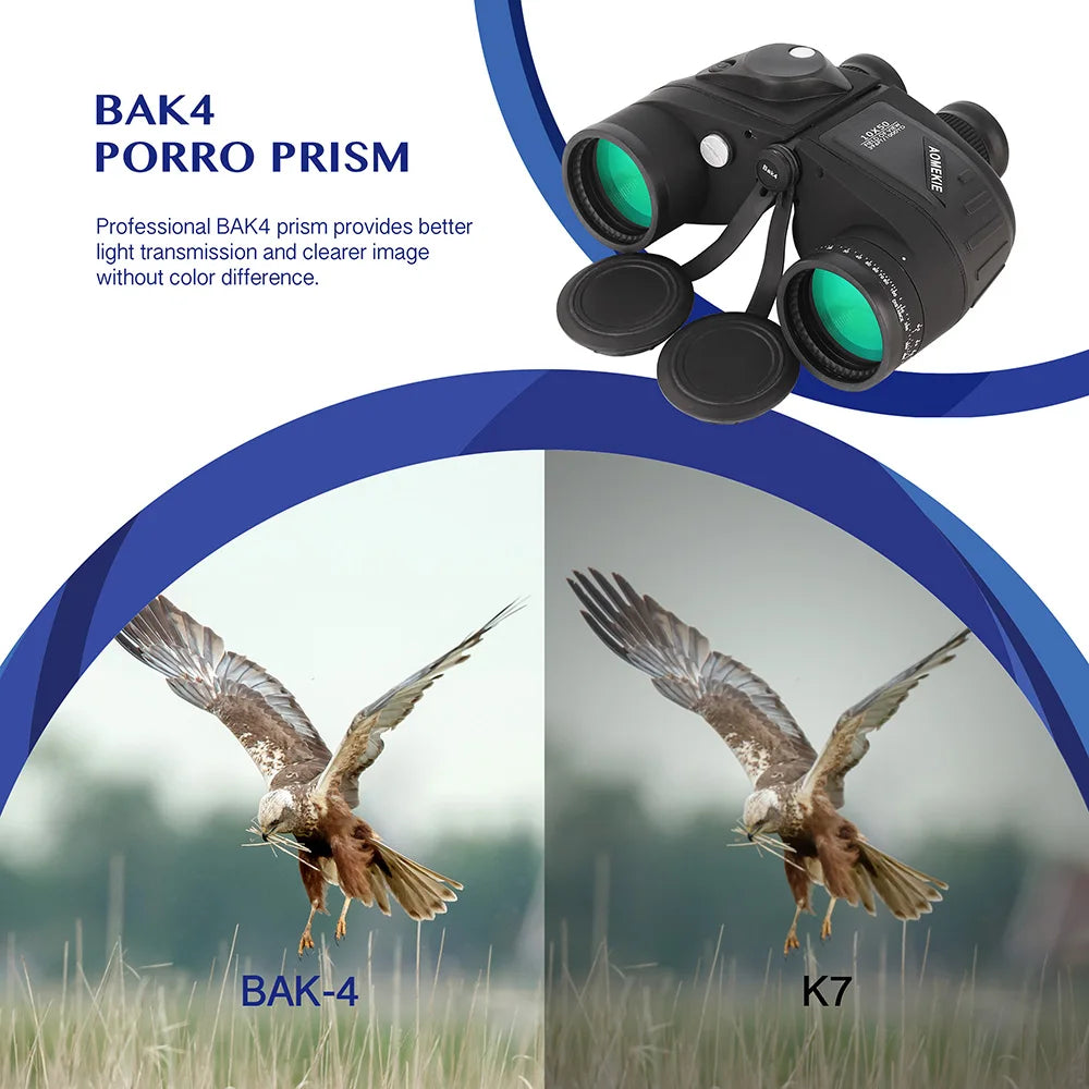 10x50 Binoculars for Adults Marine Military Binoculars Waterproof W/ Rangefinder Compass BAK4 Prism FMC Lens for Hunting Boating