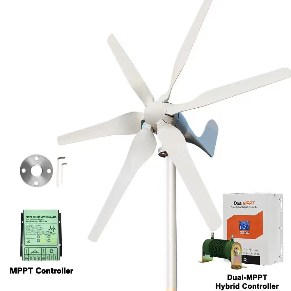 3000W Small Windmill 6 Blades 12/24/48V Wind Turbine Generator Kit with Wind-Solar Hybrid Controller Household Free Energy