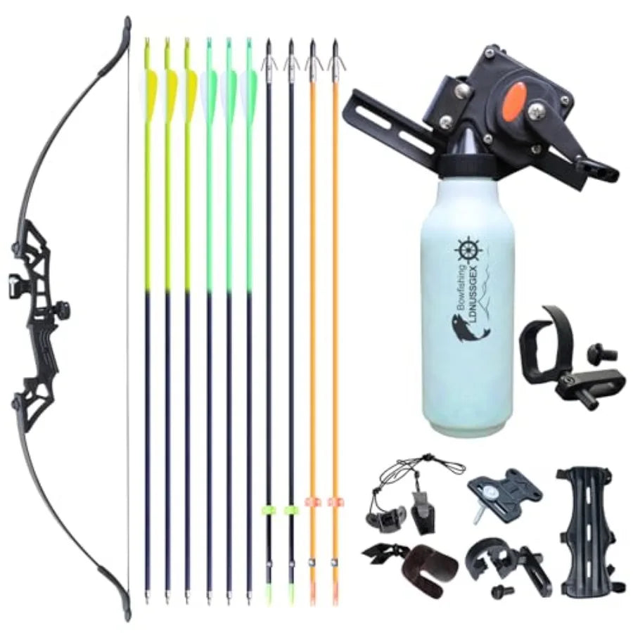 40lbs Bow Fishing Combo Kit Archery Recurve Bow Set for Adult Beginners with Bottle Fishing Reel and Carbon Arrows Ideal for Hu