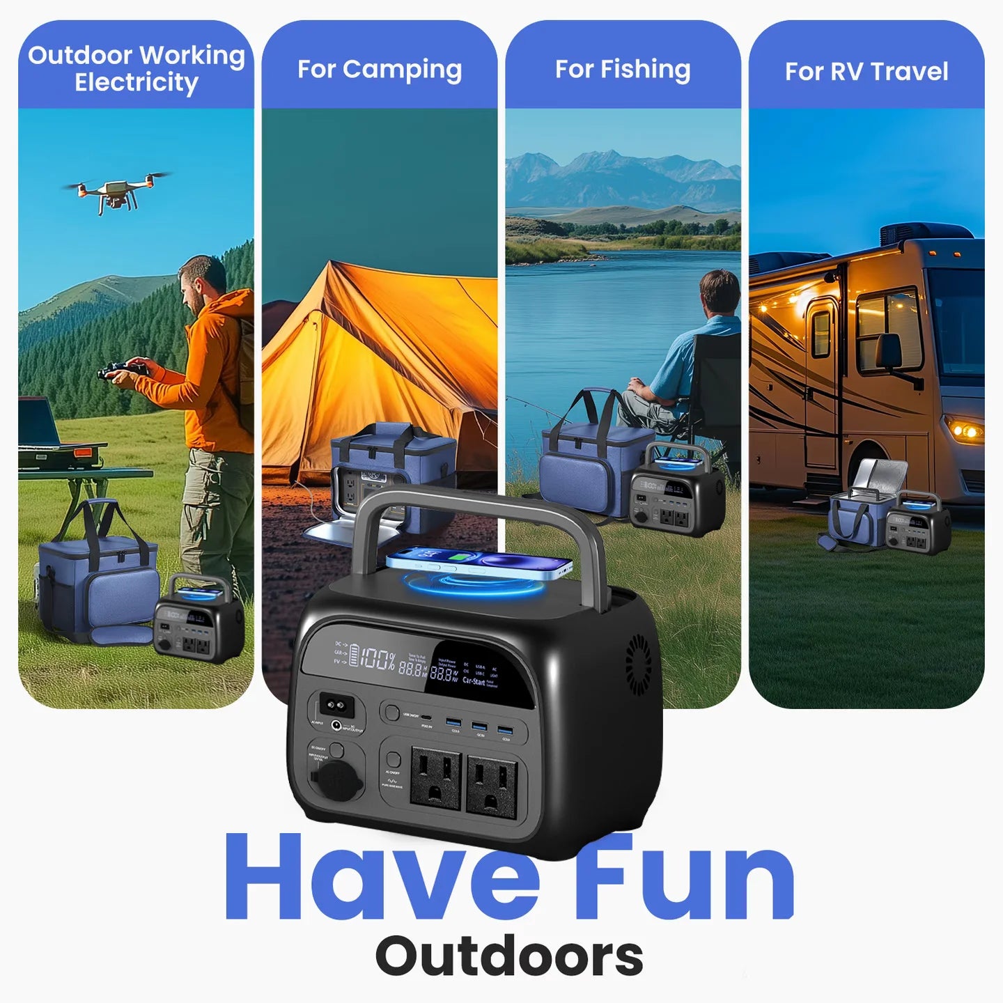 CTOLITY AC110 345.6Wh 500W Portable Power Station LiFePO4 Solar Generator 3500+ Cycles For Camping Hiking Fish