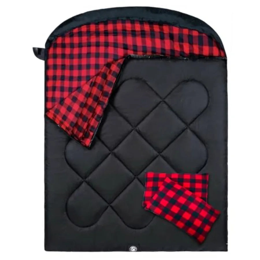 Double Sleeping Bag for Adults with 2 Pillows, Camping Sleeping Bags Flannel Cotton 2 Person Sleeping Bags XXL Queen Size Sleep