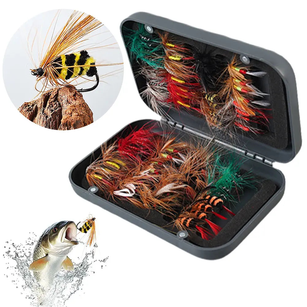 64Pcs/Set Insects Flies Fly Fishing Lures Dragonfly Topwater Bait Dry Flies Trout Artificial Caddisfly Dries Bait for Trout Carp