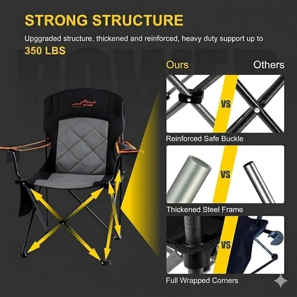 Double Pack Heavy-Duty Oversized Padded Quad Chairs with Side Pocket & Cup Holder, Suitable for Lawn, Beach, Outdoor Sports