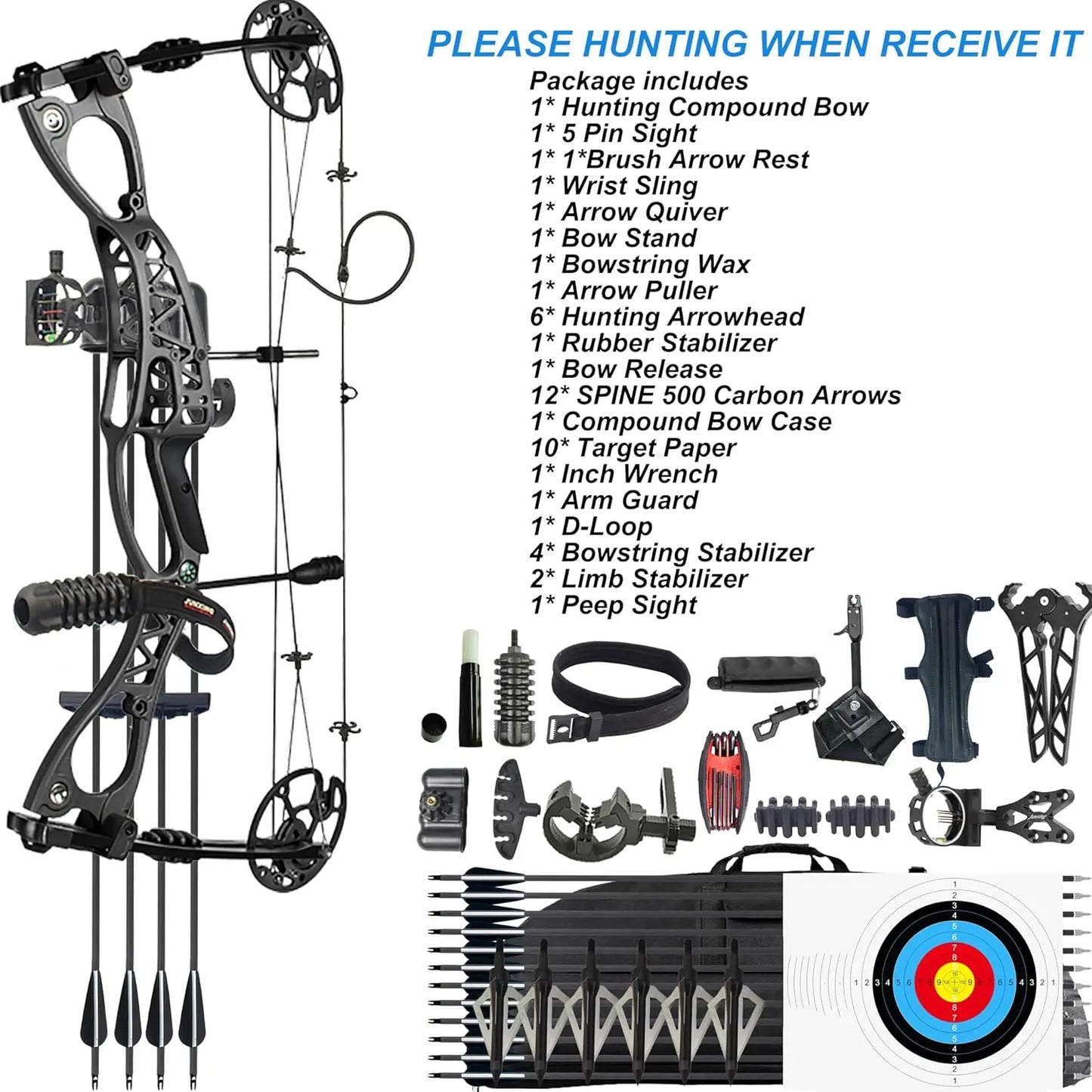Archery Compound Bow Set, Draw Weight 0-70 LBS, Draw Length 18\\"-30\\", Hunting Compound Bow with All Accessories for Archery H