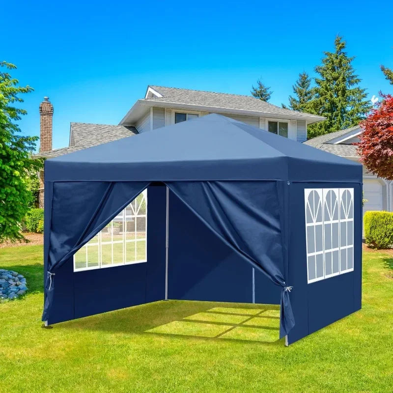 10x10 Pop Up Canopy Tent with Sidewalls, Outdoor Gazebo Canopy Tent, Patio Event Tents Outdoor Commercial Canopy (Blue)