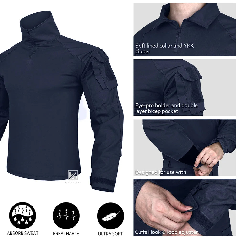 Tactical Combat Shirt Assault Tops with Elbow Pads Outdoor Hunting Clothing Navy Blue