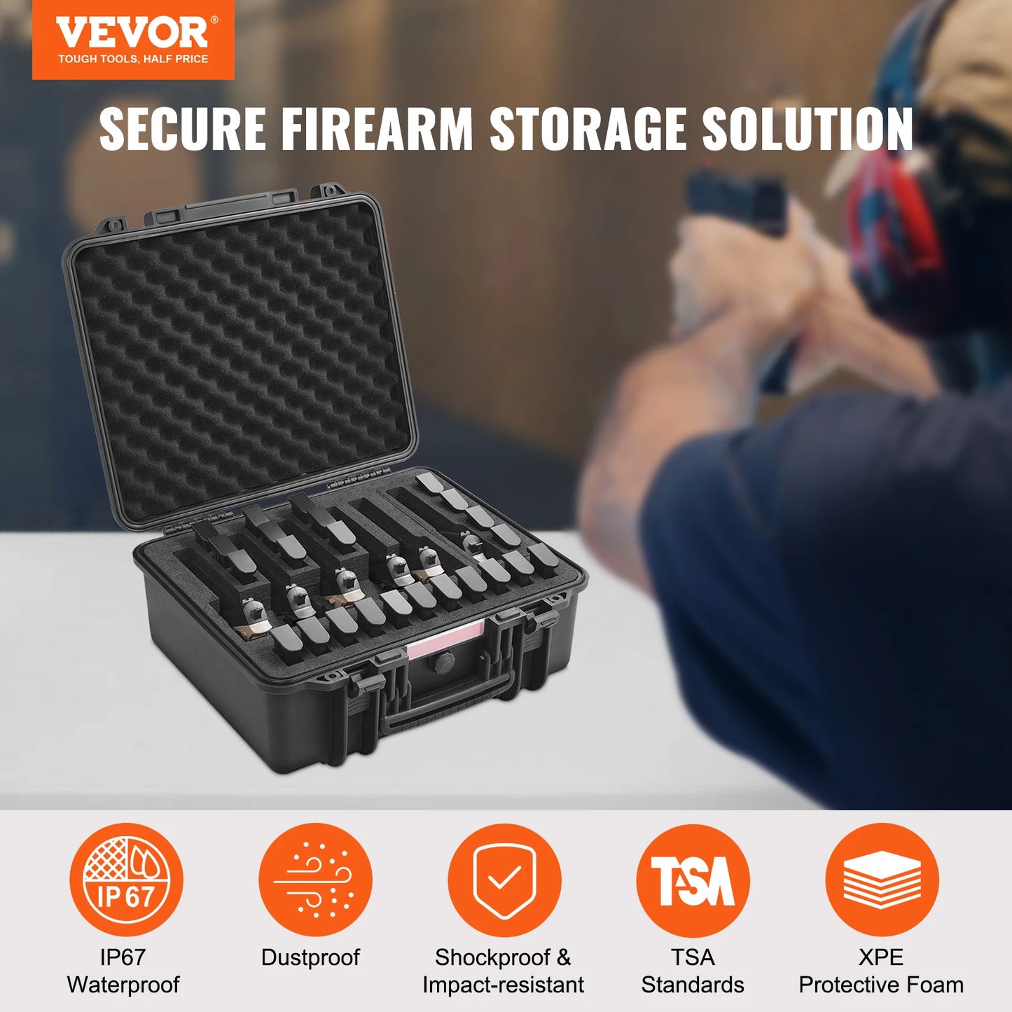 Hard Pistol Cases w/ Pre-cut PU Foam Lining Waterproof Dustproof Hard Gun Case for 1/2/5/6 Pistol Lockable Pistol Case