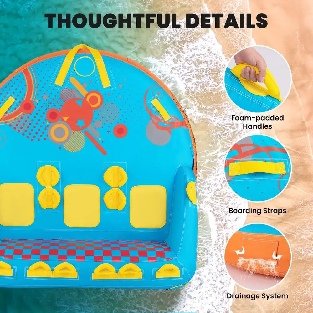 Towable Tube for Boating, 2 3 Riders Inflatable Boat Tube for Water Sports to Pull, Boat Tubes with EVA Seat Pads, Dual Tow Poi