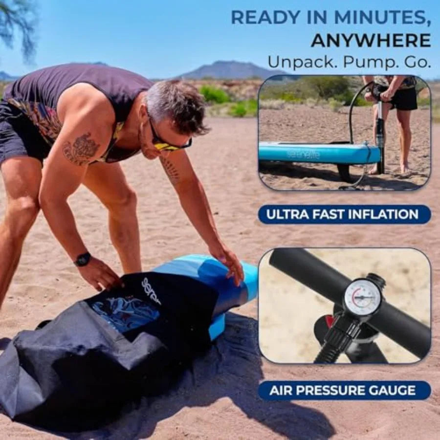 XL Inflatable Stand Up Paddle Board for Pets and Adults Extra-Wide Stable Design Gray/Blue EVA Non-Slip Deck Pad 440/485 lbs Ca